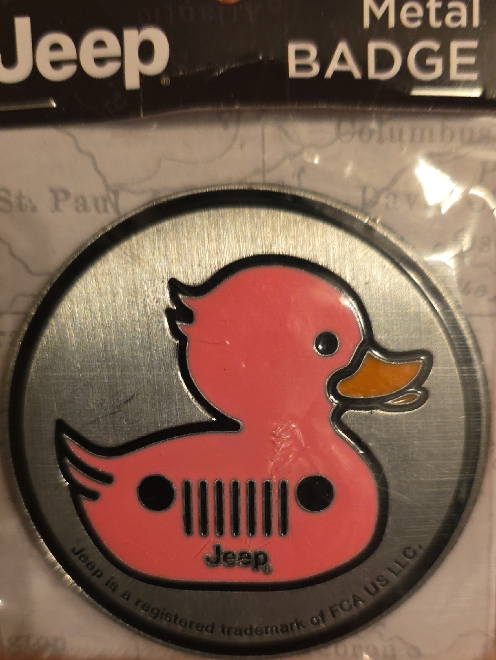 Jeep Pink Duck Metal Badge with Orange Beak